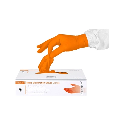 POLODENT HANDSCHOENEN PEARL NITRILE POEDERVRIJ ORANJE EXTRA-SMALL (100st)