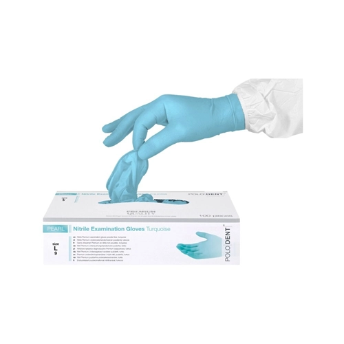POLODENT HANDSCHOENEN PEARL NITRILE POEDERVRIJ TURQUOISE LARGE (100st)