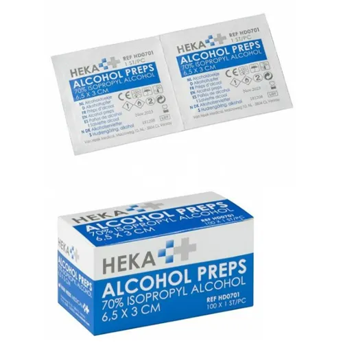 HEKA  ALCOHOL DOEKJE 70% ISOPROPYL DOEKJES 6,5x3cm (100st)