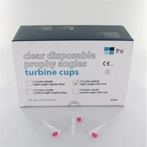 FHS CLEAR DISPOSABLE PROPHY ANGLES RIGHT ANGLE TURBINE CUPS SOFT ROZE LATEX-VRIJ (100st)