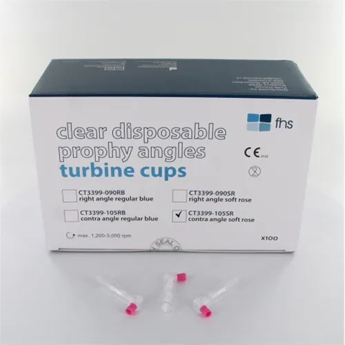 FHS CLEAR DISPOSABLE PROPHY ANGLES CONTRA ANGLE TURBINE CUPS SOFT ROZE LATEX-VRIJ (100st)