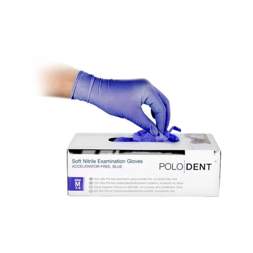 POLODENT HANDSCHOENEN SOFT NITRILE ACCELERATORVRIJ BLAUW MEDIUM (100st)